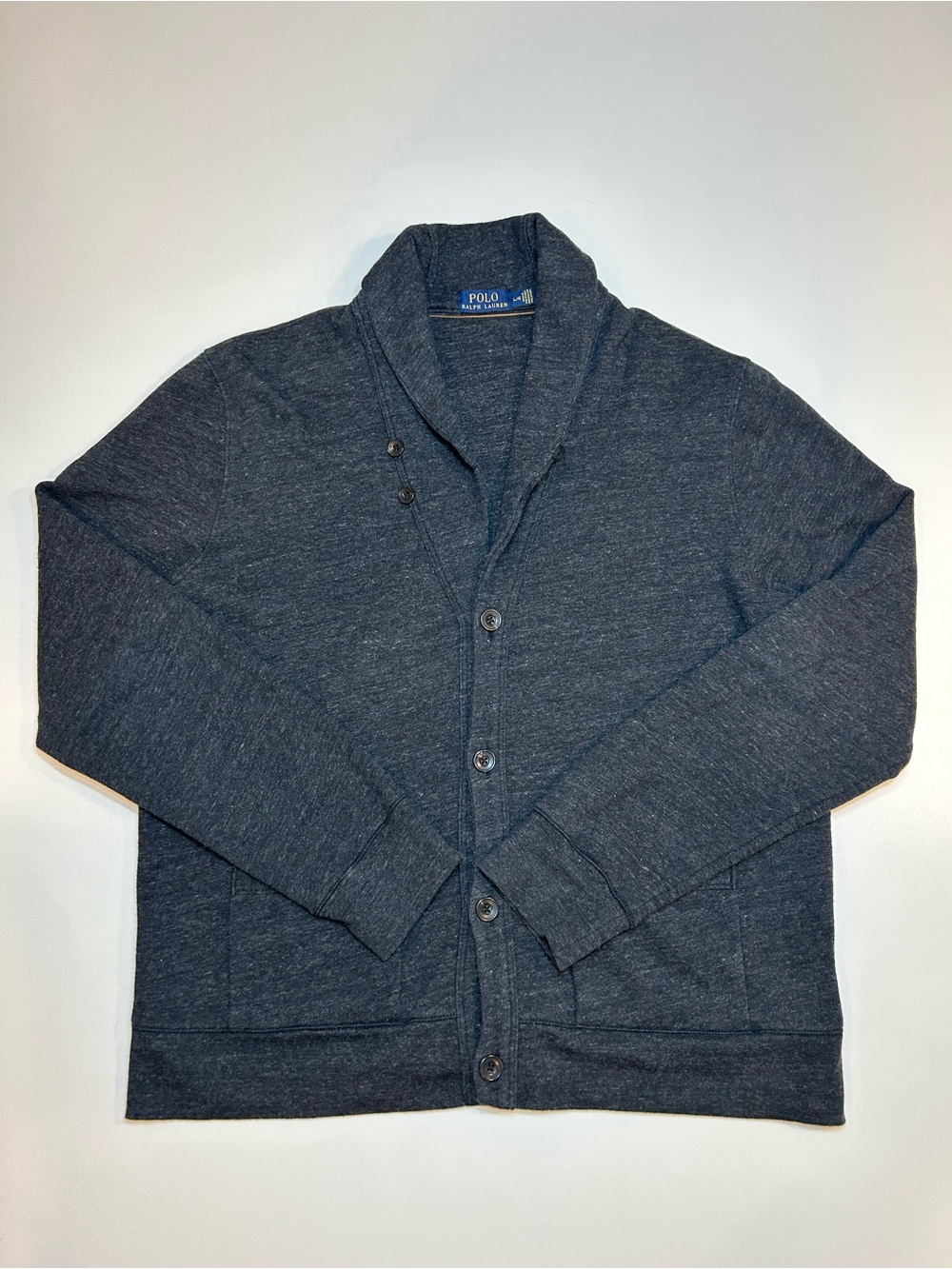 Polo Ralph Lauren Luxury Jersey Shawl Collar Cardigan Charcoal Grey Sweater